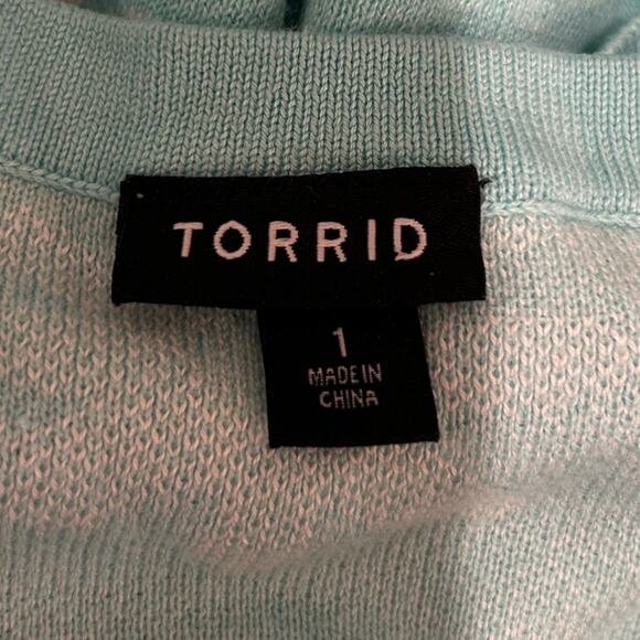 Torrid Light Blue Daisy Floral Print V Neck Button Front Half Sleeve Cardigan 1X - Picture 9 of 10